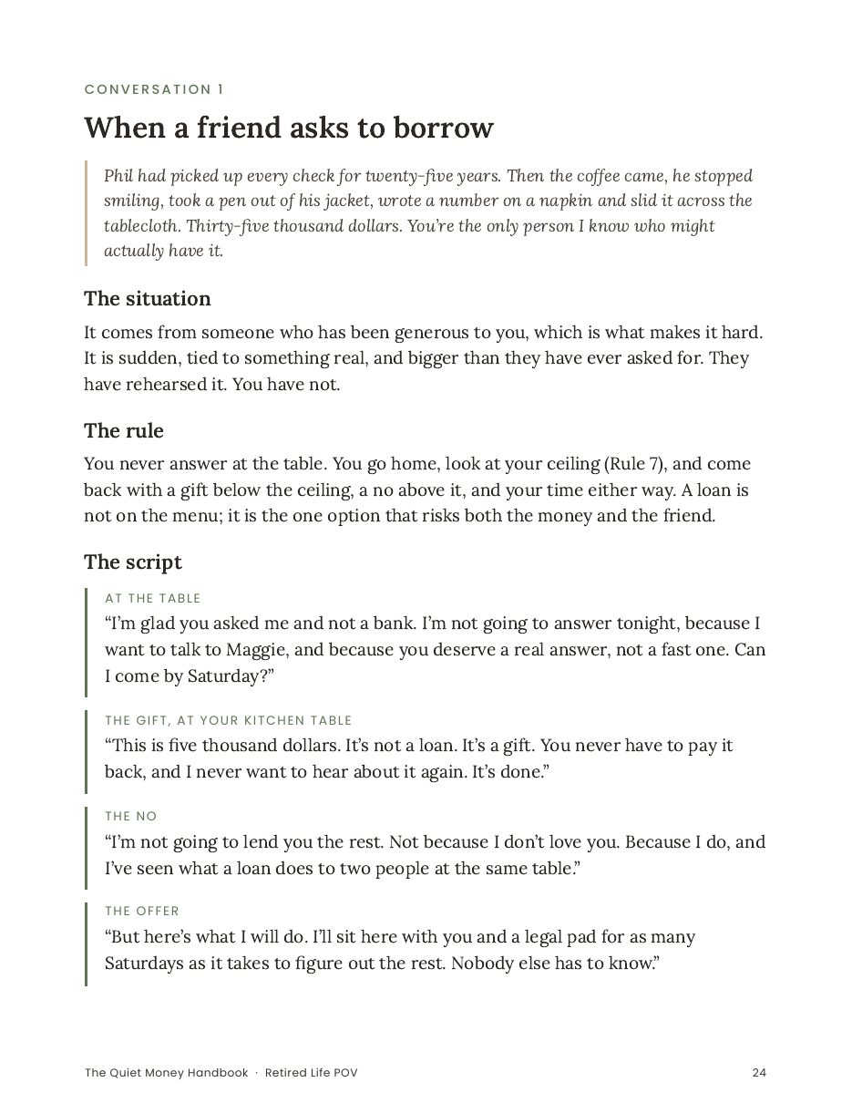 Conversation 1: when a friend asks to borrow, with the script