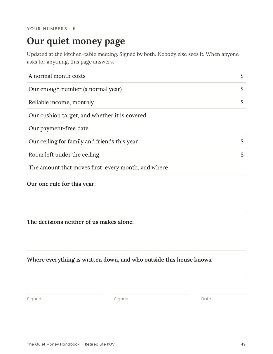 Our quiet money page, the one page both spouses sign